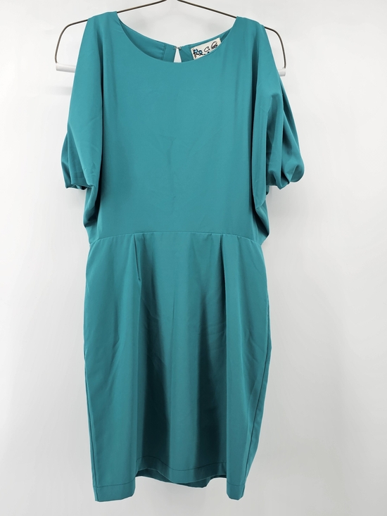 C. Luce Dresses & Skirts - C. Luce Teal Cold Shoulder Pleated Sheath Mini Dress Keyhole Back Size M